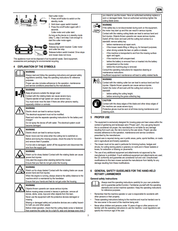 JOHN DEERE 43-ACCU VARIO, 47-ACCU VARIO, R43BV, R47BV LAWN MOWERS OPERATOR MANUAL SAU15828