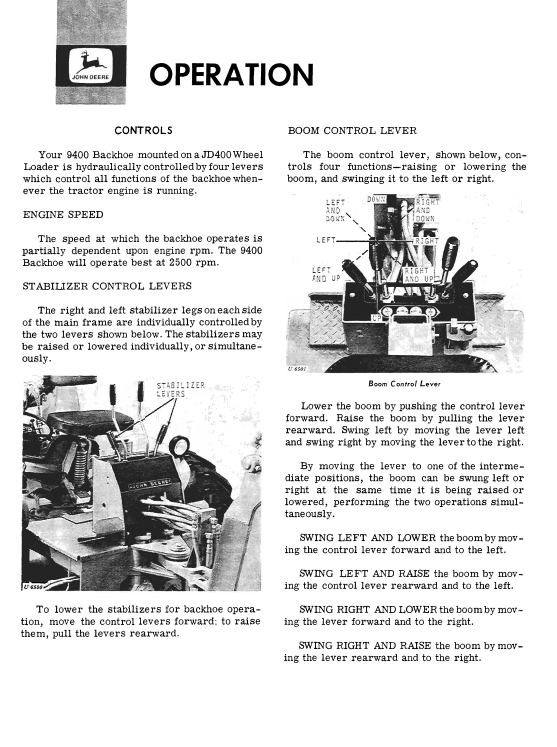 JOHN DEERE 9400 BACKHOE OPERATOR MANUAL OMT33824
