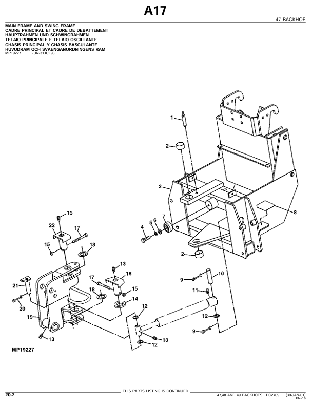 JOHN DEERE 47, 48 AND 49 BACKHOE FOR COMPACT UTILITY TRACTOR PARTS CATALOGUE MANUAL PC2709