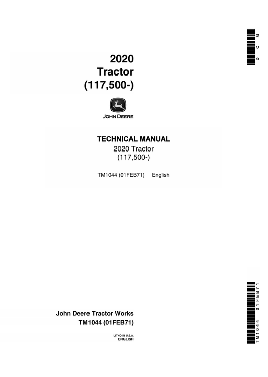 JOHN DEERE 2020 TRACTOR TECHNICAL MANUAL TM1044