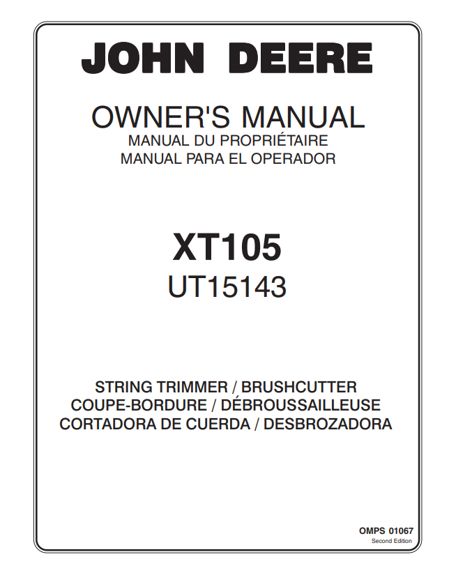 JOHN DEERE XT105 UT15143 STRING TRIMMER / BRUSHCUTTER OWNER MANUAL OMPS01067
