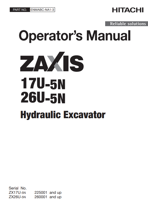 HITACHI ZAXIS 17U-5N, 26U-5N HYDRAULIC EXCAVATOR OPERATOR MANUAL ENMABCNA13