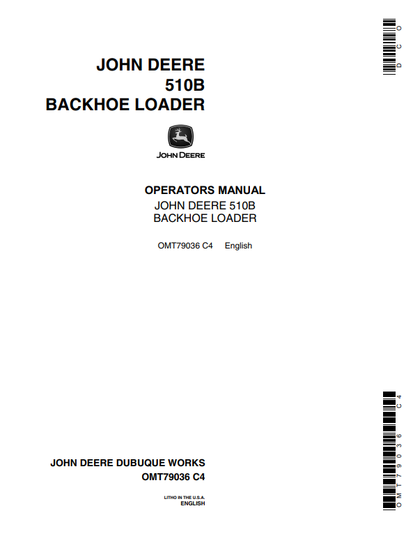 JOHN DEERE 510B BACKHOE LOADER OPERATOR MANUAL OMT79036