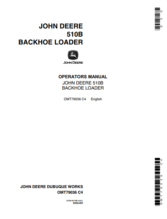 JOHN DEERE 510B BACKHOE LOADER OPERATOR MANUAL OMT79036