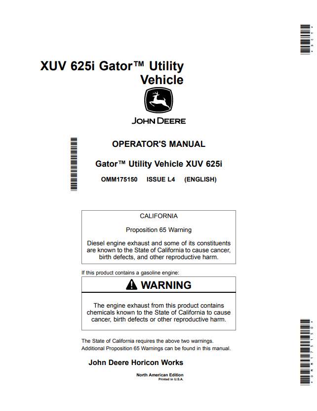 JOHN DEERE XUV 625I GATOR™ UTILITY VEHICLE OPERATOR MANUAL OMM175150