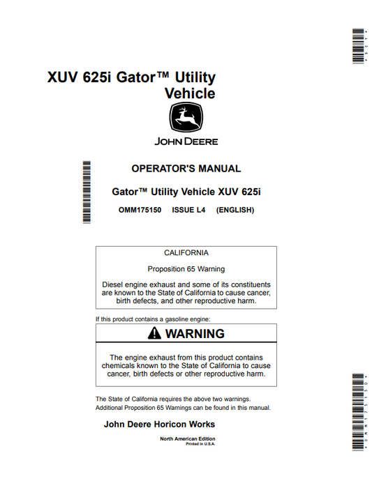 JOHN DEERE XUV 625I GATOR™ UTILITY VEHICLE OPERATOR MANUAL OMM175150