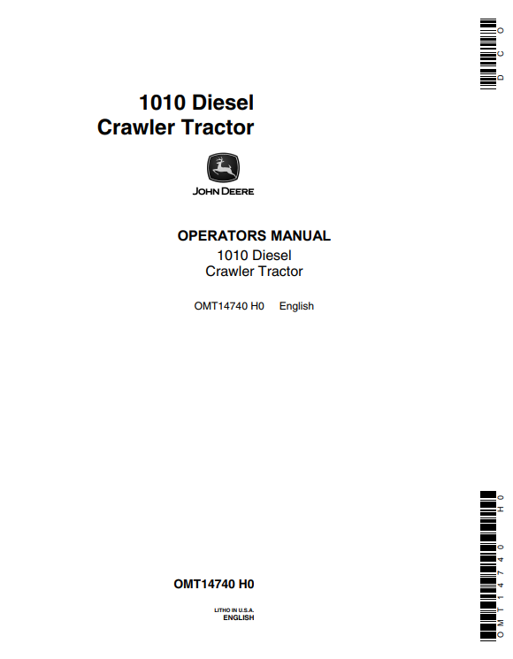 JOHN DEERE 1010 DIESEL CRAWLER TRACTOR OPERATOR MANUAL OMT14740