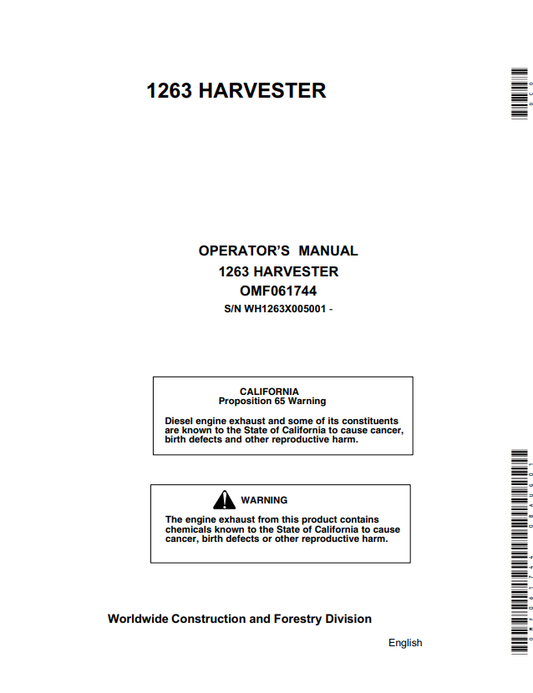 JOHN DEERE 1263 HARVESTER OPERATOR MANUAL OMF061744
