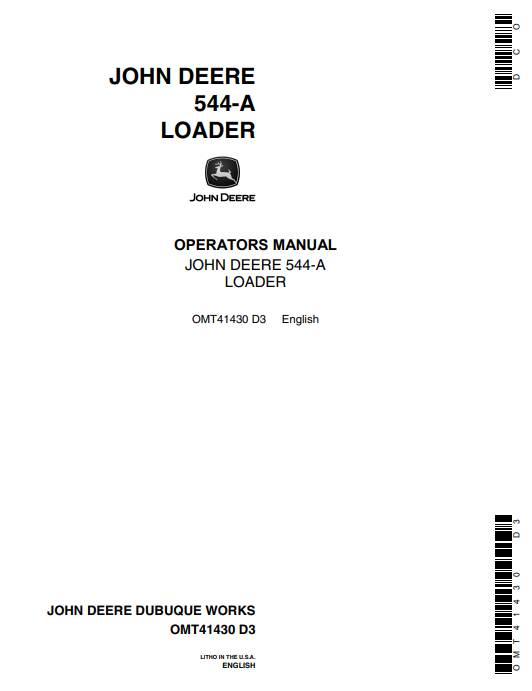 JOHN DEERE 544-A LOADER OPERATOR MANUAL OMT41430