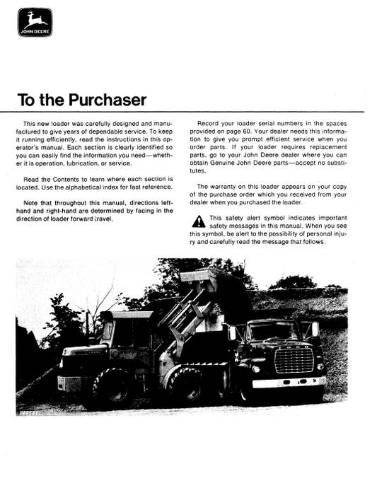 JOHN DEERE 544-A LOADER OPERATOR MANUAL OMT41430