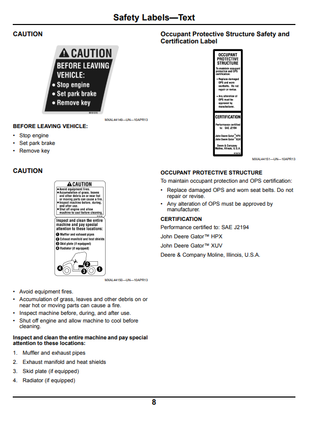 JOHN DEERE XUV 625I GATOR™ UTILITY VEHICLE OPERATOR MANUAL OMM175150