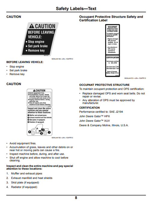 JOHN DEERE XUV 625I GATOR™ UTILITY VEHICLE OPERATOR MANUAL OMM175150