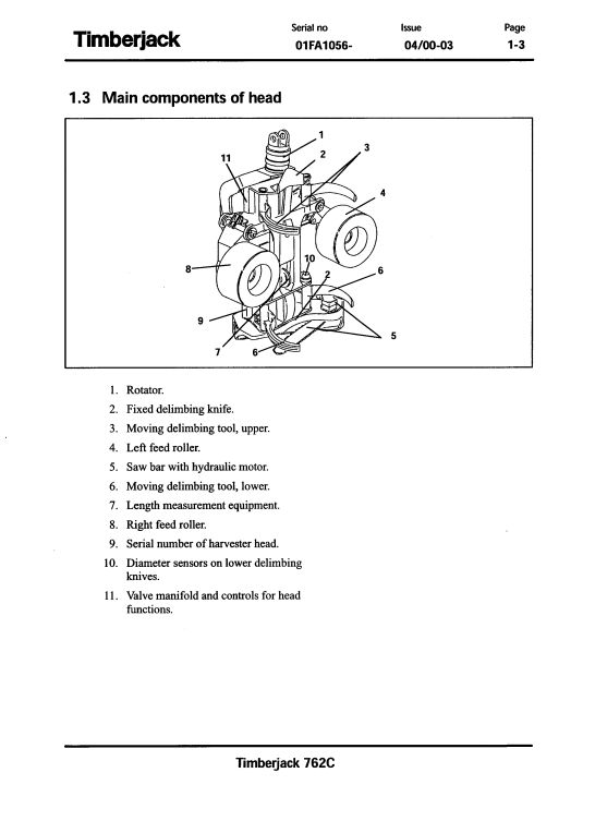JOHN DEERE TIMBERJACK 762C HARVESTER HEAD OPERATOR MANUAL F060098