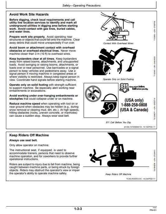 JOHN DEERE 210 P, 230 P, AND 260 P EXCAVATOR OPERATOR MANUAL OMT524611X019