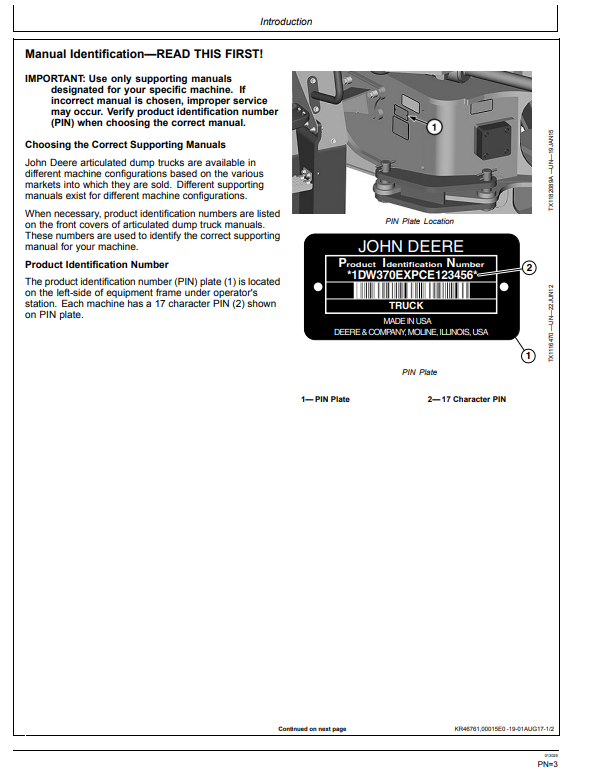 JOHN DEERE 370E, 410E, AND 460E ARTICULATED DUMP TRUCK OPERATOR MANUAL OMT329825X19