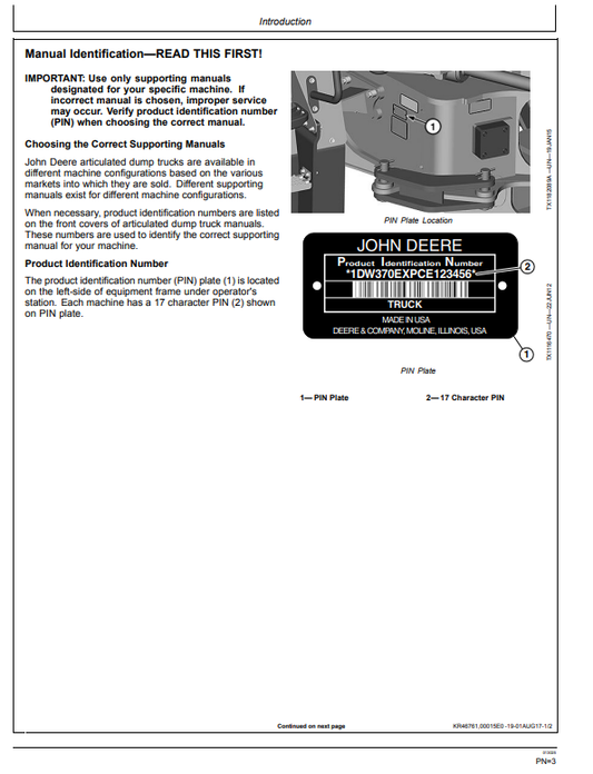 JOHN DEERE 370E, 410E, AND 460E ARTICULATED DUMP TRUCK OPERATOR MANUAL OMT329825X19