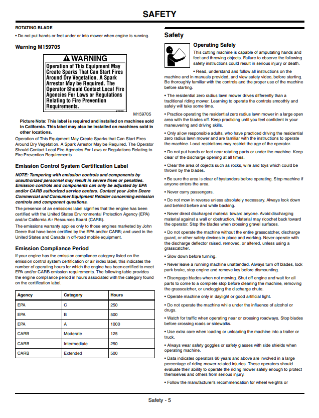 JOHN DEERE Z225, Z245, Z425, Z445, Z465 EZTRAK OPERATOR MANUAL OMM158820