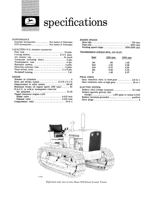 JOHN DEERE 1010 DIESEL CRAWLER TRACTOR OPERATOR MANUAL OMT14740