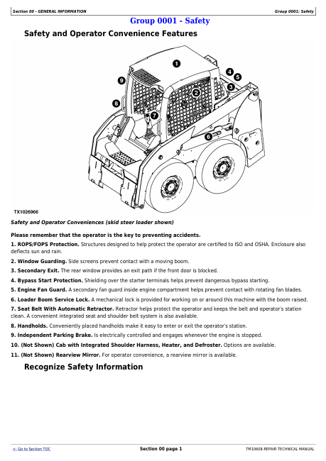 JOHN DEERE 313 AND 315 SKID STEER, CT315 COMPACT TRACK LOADER OPERATOR MANUAL TM10608