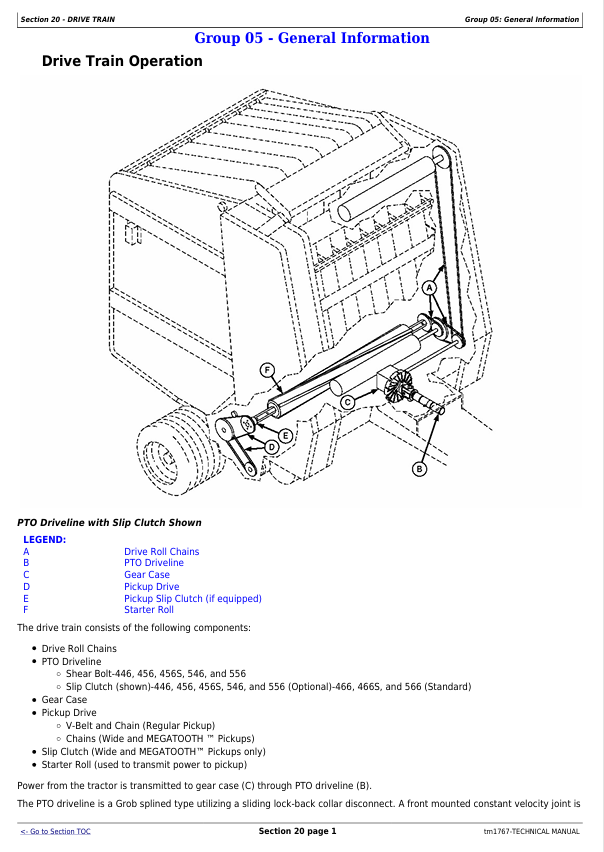 JOHN DEERE 446, 456, 456S, 546, 556, 466, 466S, 566 ROUND BALER TECHNICAL MANUAL TM1767