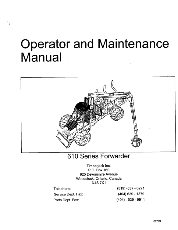 JOHN DEERE TIMBERJACK 610 FORWARDER OPERATOR MANUAL F284065