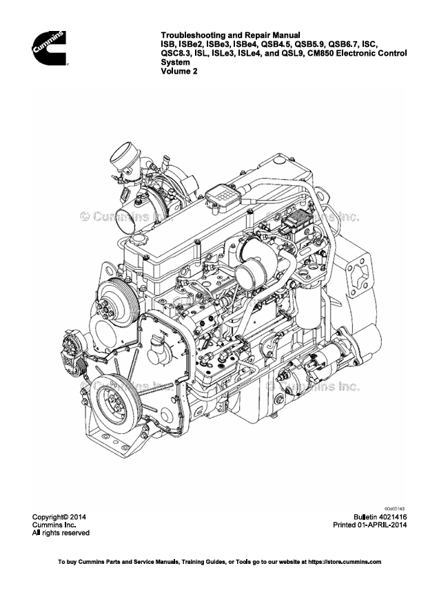 JOHN DEERE CUMMIN ENGINE ISB, ISBE2, ESBE3, ESBE4, QSB, QSC, QSL, ISC, ISLE 4021416-VOL2 REPAIR MANUAL