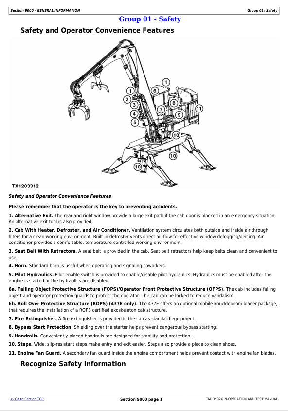 JOHN DEERE 337E, 437E KNUCKLEBOOM LOG LOADER OPERATION AND TEST MANUAL TM13992X19