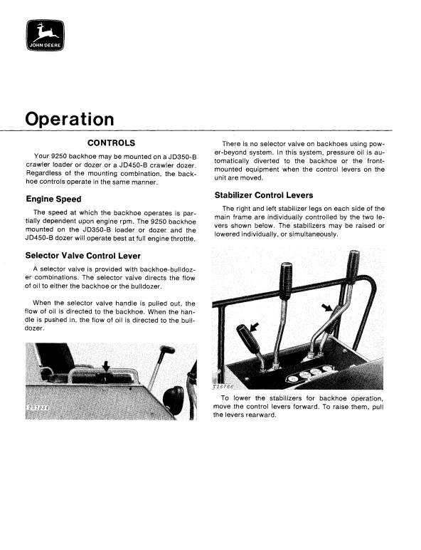 JOHN DEERE 9250 BACKHOE FOR JD350-B AND JD450-B CRAWLER OPERATOR MANUAL OMT40349