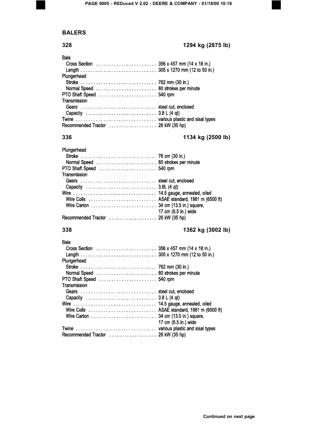 JOHN DEERE AGRICULTURAL PRODUCT DB1216 1999 SPECIFICATION TEST AND SERVICE MANUAL