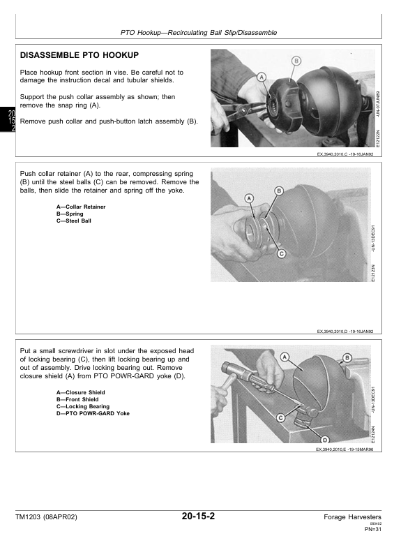 JOHN DEERE 3940, 3950, 3960, 3970 FORAGE HARVESTER TECHNICAL MANUAL TM1203