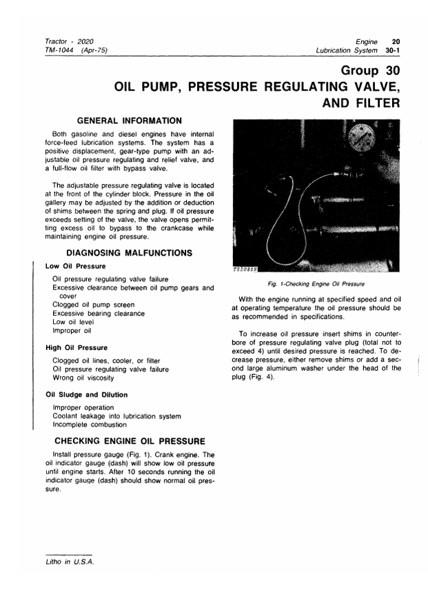 JOHN DEERE 2020 TRACTOR TECHNICAL MANUAL TM1044