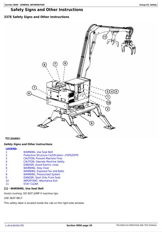 JOHN DEERE 337E, 437E KNUCKLEBOOM LOG LOADER OPERATION AND TEST MANUAL TM13992X19