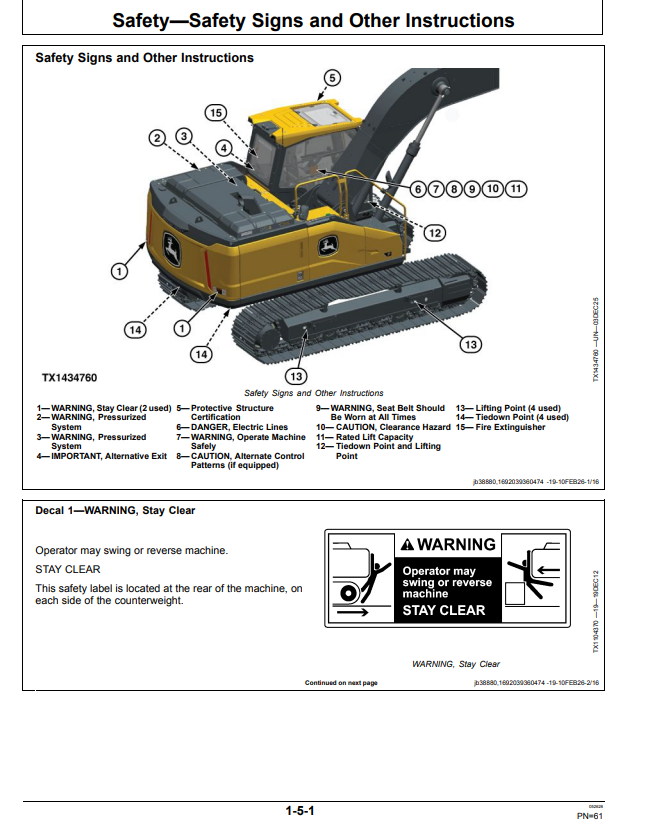 JOHN DEERE 210 P, 230 P, AND 260 P EXCAVATOR OPERATOR MANUAL OMT524611X019
