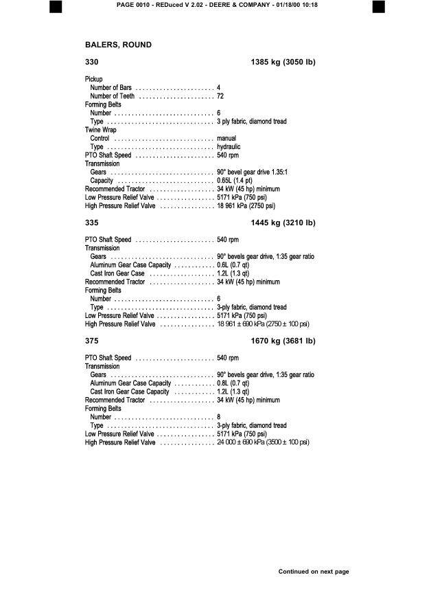 JOHN DEERE AGRICULTURAL PRODUCT DB1216 1999 SPECIFICATION TEST AND SERVICE MANUAL