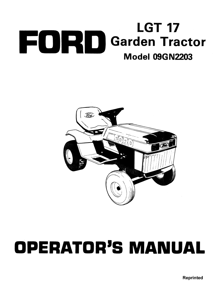 NEW HOLLAND FORD LGT 17 GARDEN TRACTOR OPERATOR MANUAL 42001710 PDF