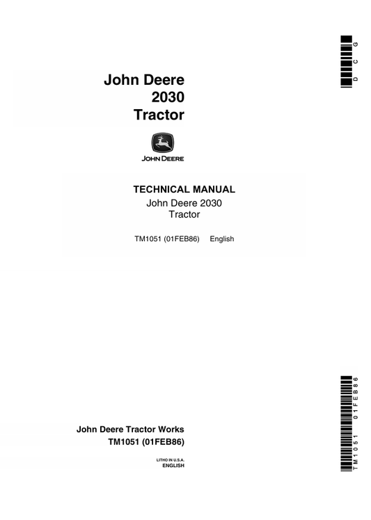 JOHN DEERE 2030 TRACTOR TECHNICAL MANUAL TM1051