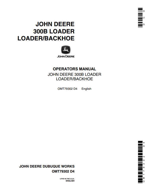 JOHN DEERE 300B BACKHOE LOADER OPERATOR MANUAL OMT79302