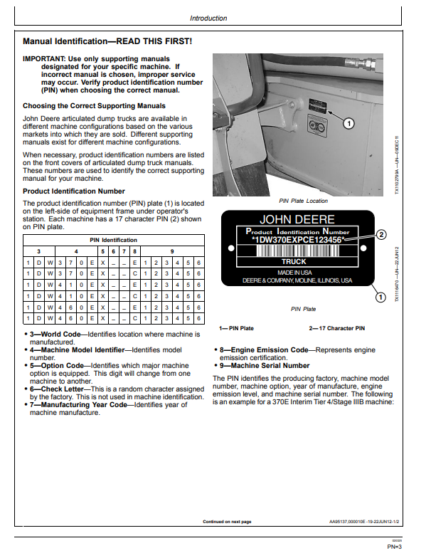 JOHN DEERE 370E, 410E AND 460E ARTICULATED DUMP TRUCK OPERATOR MANUAL OMT264277