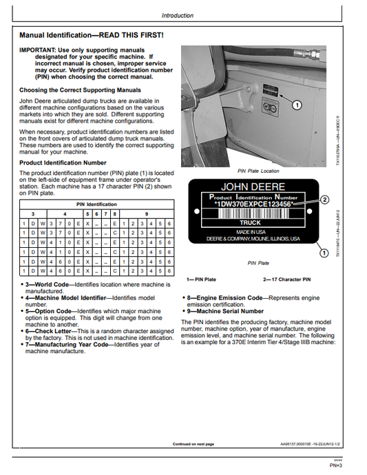 JOHN DEERE 370E, 410E AND 460E ARTICULATED DUMP TRUCK OPERATOR MANUAL OMT264277