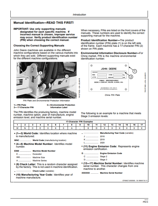 JOHN DEERE E60 AND E68 EXCAVATOR OPERATOR MANUAL OMT425610X19