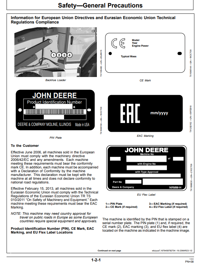 JOHN DEERE 320 P BACKHOE LOADER OPERATOR MANUAL OMT475667X019