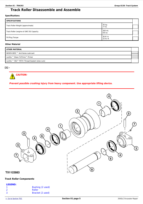 JOHN DEERE 250GLC EXCAVATOR REPAIR TECHNICAL MANUAL TM13209X19