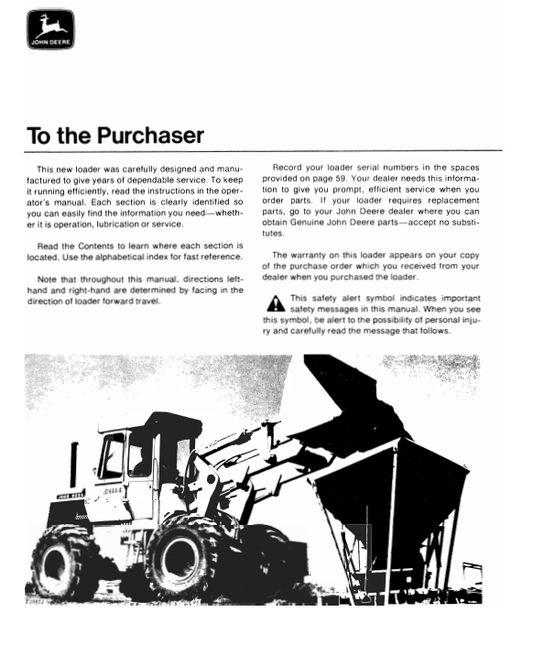 JOHN DEERE JD644-A LOADER OPERATOR MANUAL OMT41431