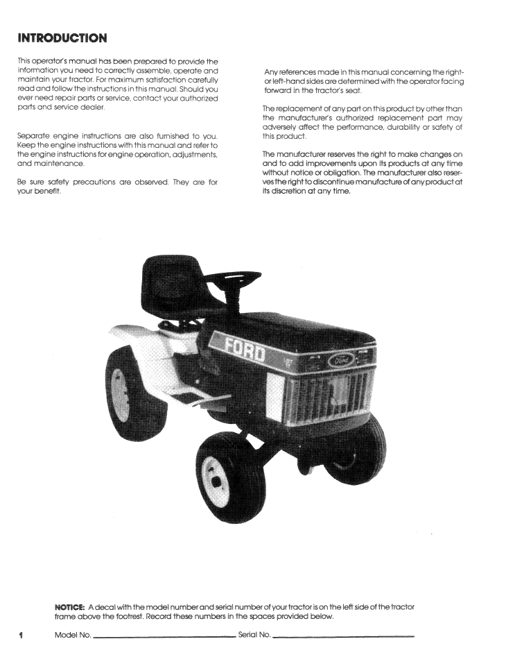 NEW HOLLAND FORD LGT 17 GARDEN TRACTOR OPERATOR MANUAL 42001710 PDF