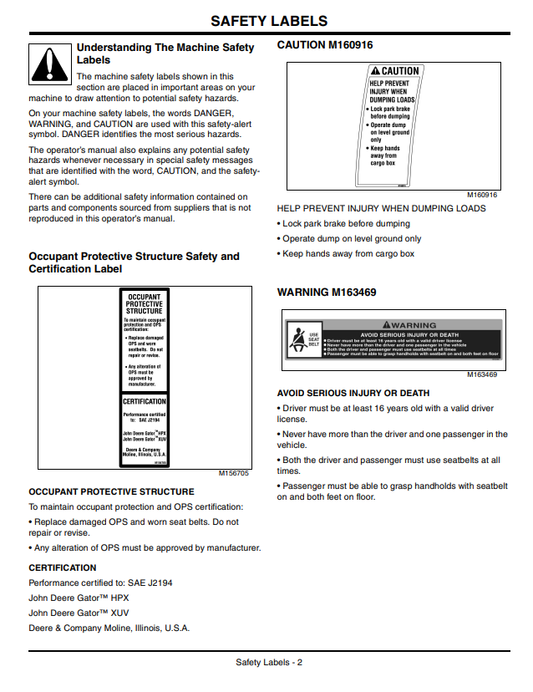 JOHN DEERE GATOR™ UTILITY VEHICLE XUV 625I OPERATOR MANUAL OMM159758