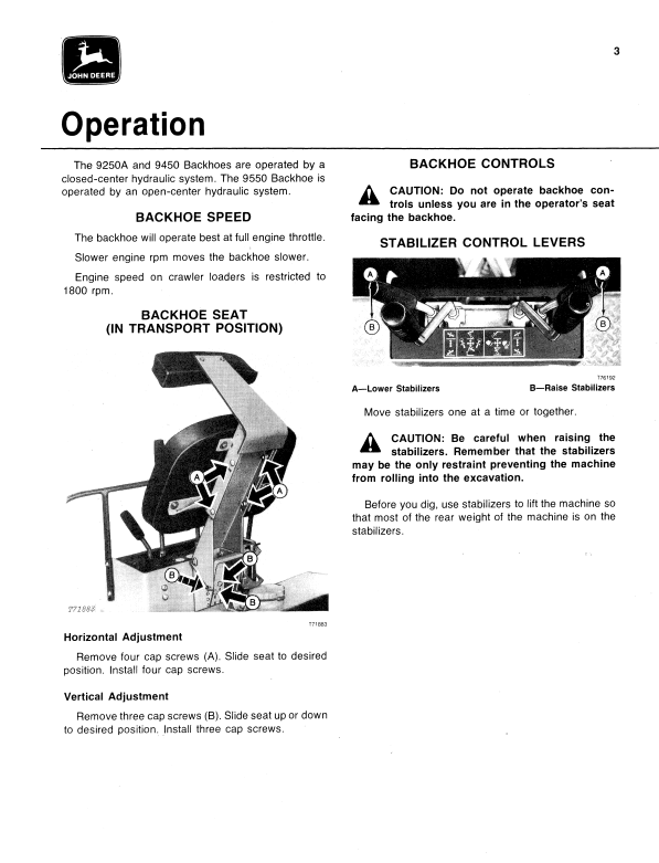 JOHN DEERE 9250A, 9450 AND 9550 BACKHOE OPERATOR MANUAL OMT73799