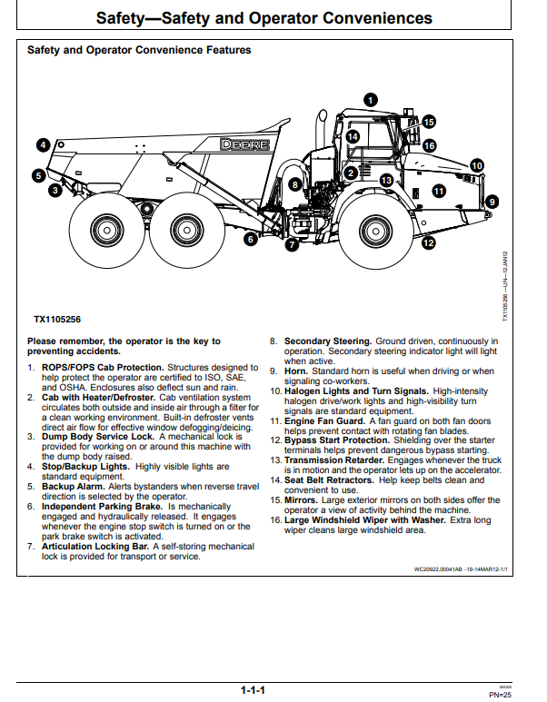 JOHN DEERE 370E, 410E AND 460E ARTICULATED DUMP TRUCK OPERATOR MANUAL OMT264277