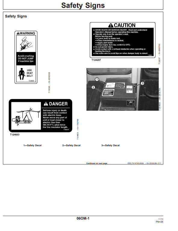 JOHN DEERE 350C/400C ARTICULATED DUMP TRUCK OPERATOR MANUAL OMT166947