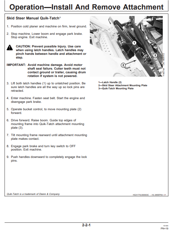 JOHN DEERE COLD PLANER CP12B OPERATOR MANUAL OMT212946
