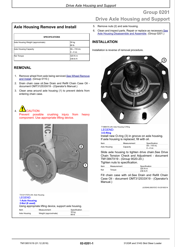 JOHN DEERE 312GR AND 314G SKID STEER LOADER REPAIR MANUAL TM13851X19